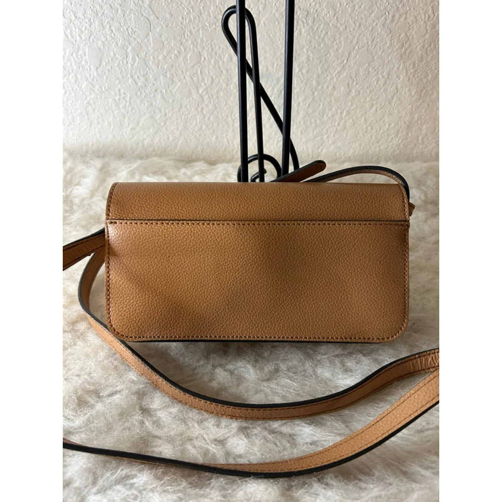 Karl Lagerfeld Paris Brown Pebbled Leather Crossbody Wallet Bag Small